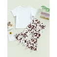 thumbnail image 4 of 2023 Infant Kids Girls Summer Outfits Western Cow Head Print Short Sleeve T-shirt and Elastic Casual Flare Pants Set(Cow Head Print,9-12 Months), 4 of 9