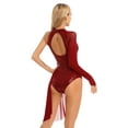 thumbnail image 3 of DPOIS Women's Sequins One Shoulder Figure Ice Skating Leotard Lyrical Dance Costume Burgundy M, 3 of 7