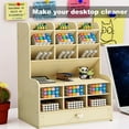 thumbnail image 4 of Wooden Pen Organizer Wooden pen organizer with drawer, DIY pencil holder, desk tidy caddy, office stationery, 4 of 5