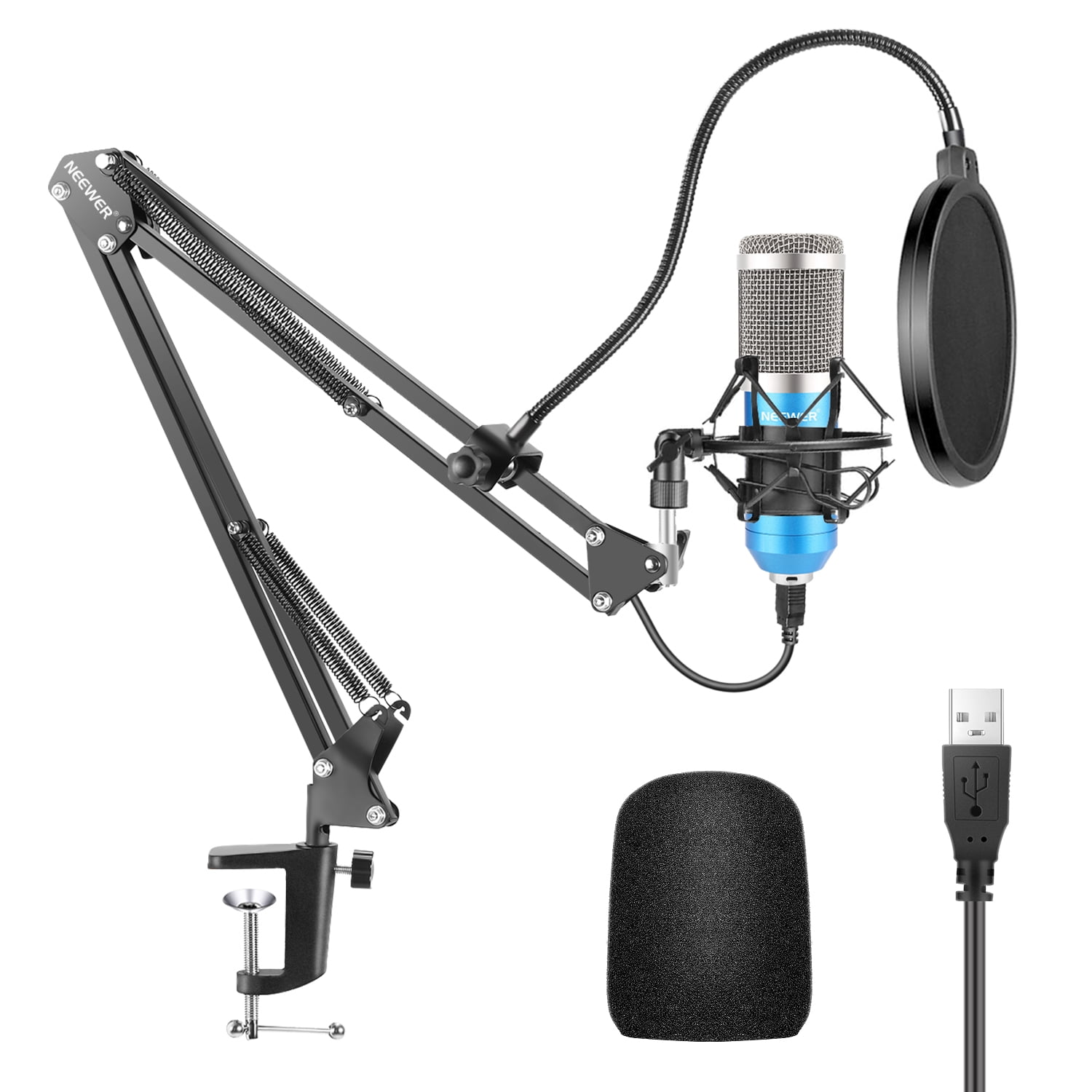 Neewer USB Microphone Kit 192KHZ/24BIT Plug&amp;Play Computer Cardioid Mic Podcast Condenser Microphone with Professional Sound Chipset for PC Karaoke/YouTube/Gaming Record, Arm Stand/Shock Mount (Blue)
