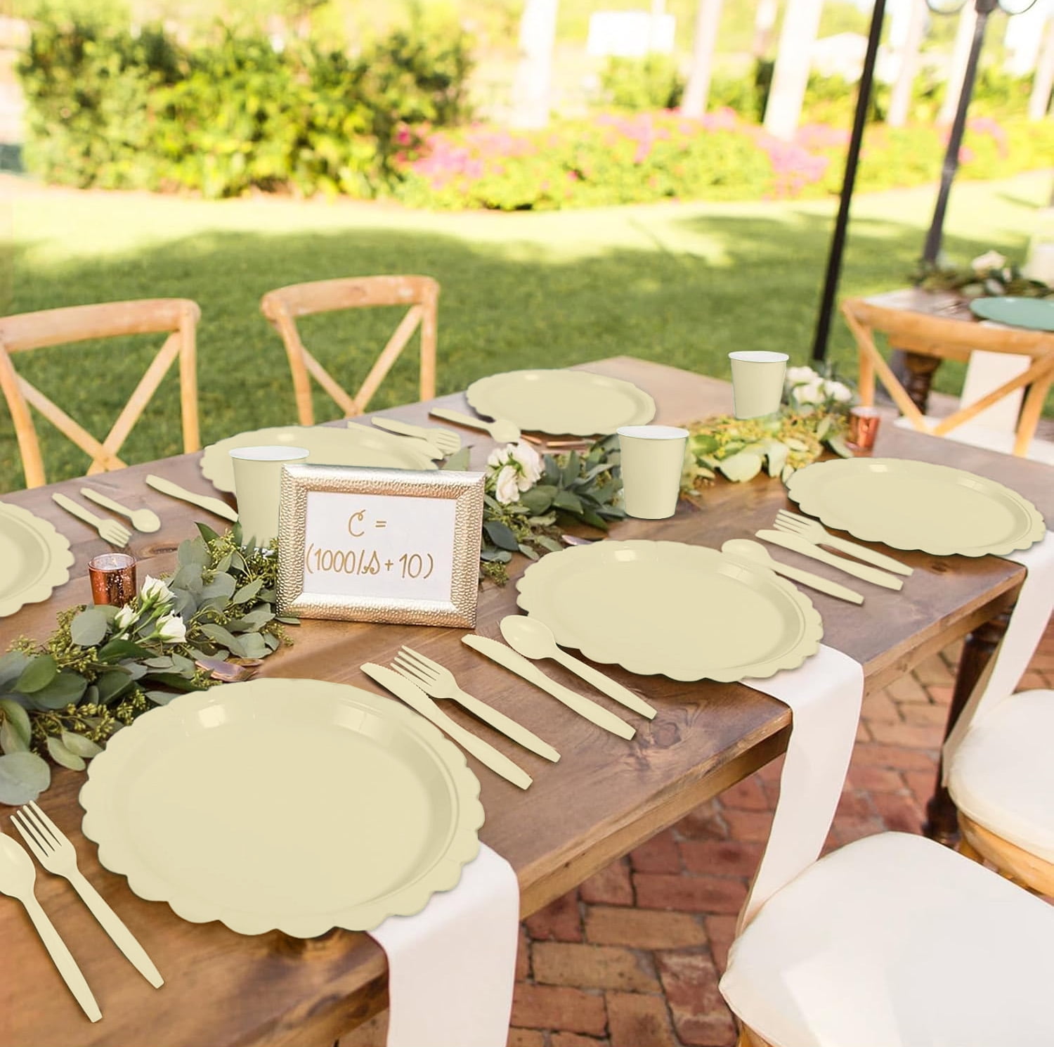 Inadays 175Pcs Disposable Party Supplies Includes Beige Paper Plates Cup Napkins Forks Spoons Knives, Dinnerware Set for Garden Party Birthday BBQ Baby Shower Wedding, Serve 25 Guests