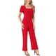 thumbnail image 4 of INSPIRAR CHIC Mono de Trabajo para Mujeres Elegante Cuello Cuadrado Manga Corta Abullonada Suelto Pierna Ancha Romper L Rojo, 4 of 5