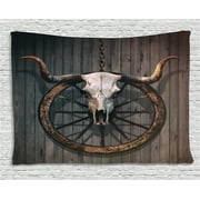 Wagon Wheel Wall Decor Barn Wood Wagon Wheel Tapestry Long Horned Bull Skull And Old West On Rustic Wall Hanging For Bedroom Living Room Dorm Decor 60w X 40l