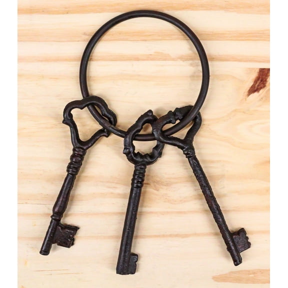 Rustic Vintage Antique Design Cast Iron Jailor 3 Keys On Ring Old World Decor
