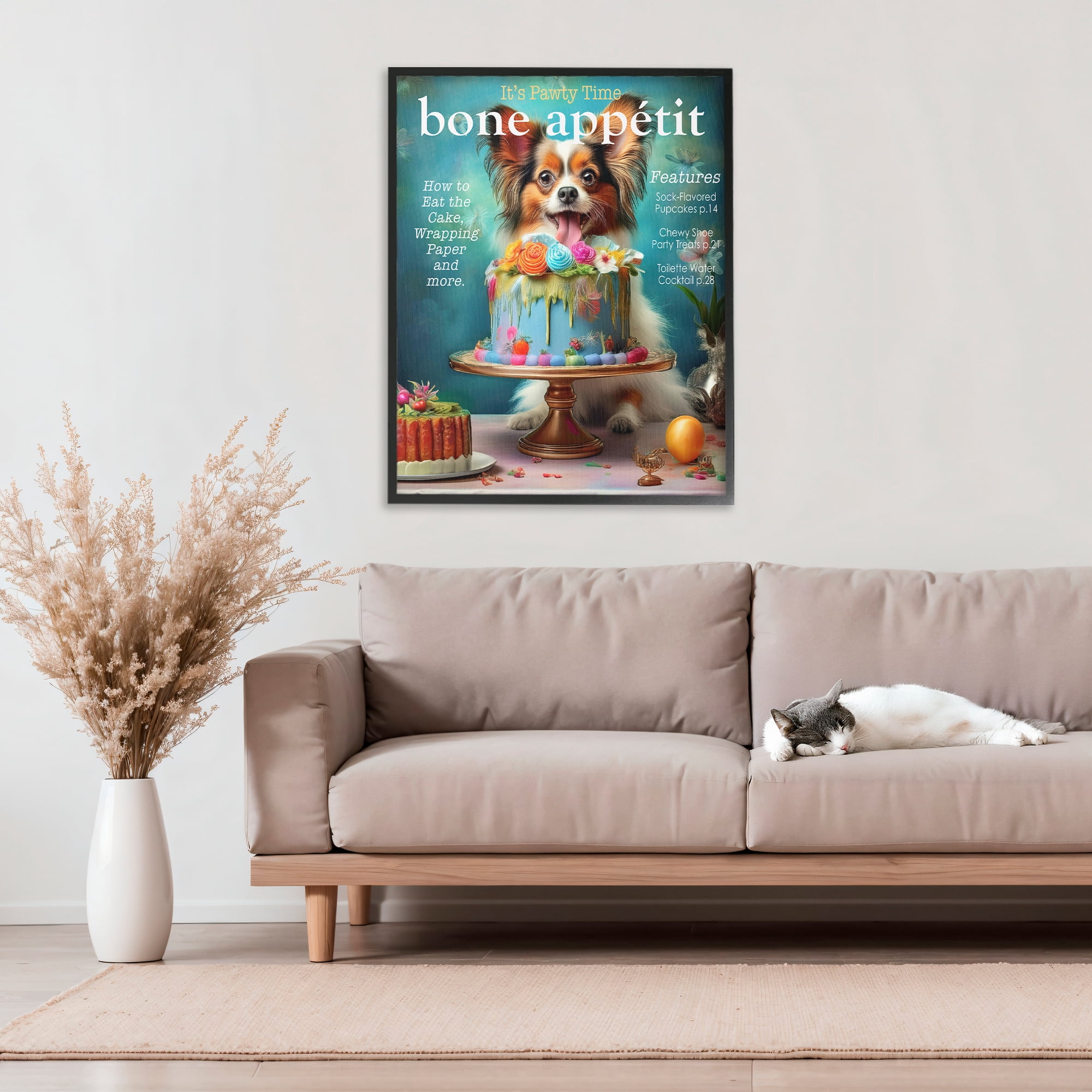 Stupell Industries Bone Appetit Dog Magazine Parody Black Framed Giclee Art, design by Grotto Studios
