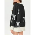 thumbnail image 2 of Oversized Cardigan Sweater Women's Bow Print Button V Neck Long Sleeve Loose Knitted Autumn Fashion Jacket, 2 of 5