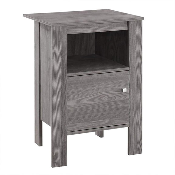 Pemberly Row Side Table Nightstand with Shelf and Cabinet in Grey
