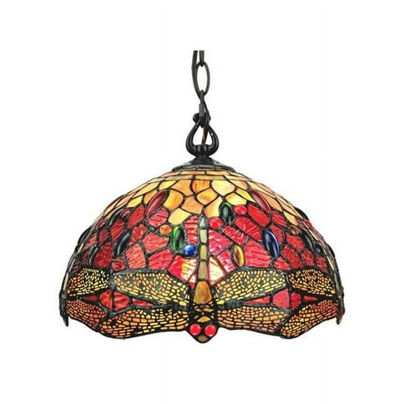Amora Lighting  Tiffany Style Dragonfly 2 Light Hanging Lamp