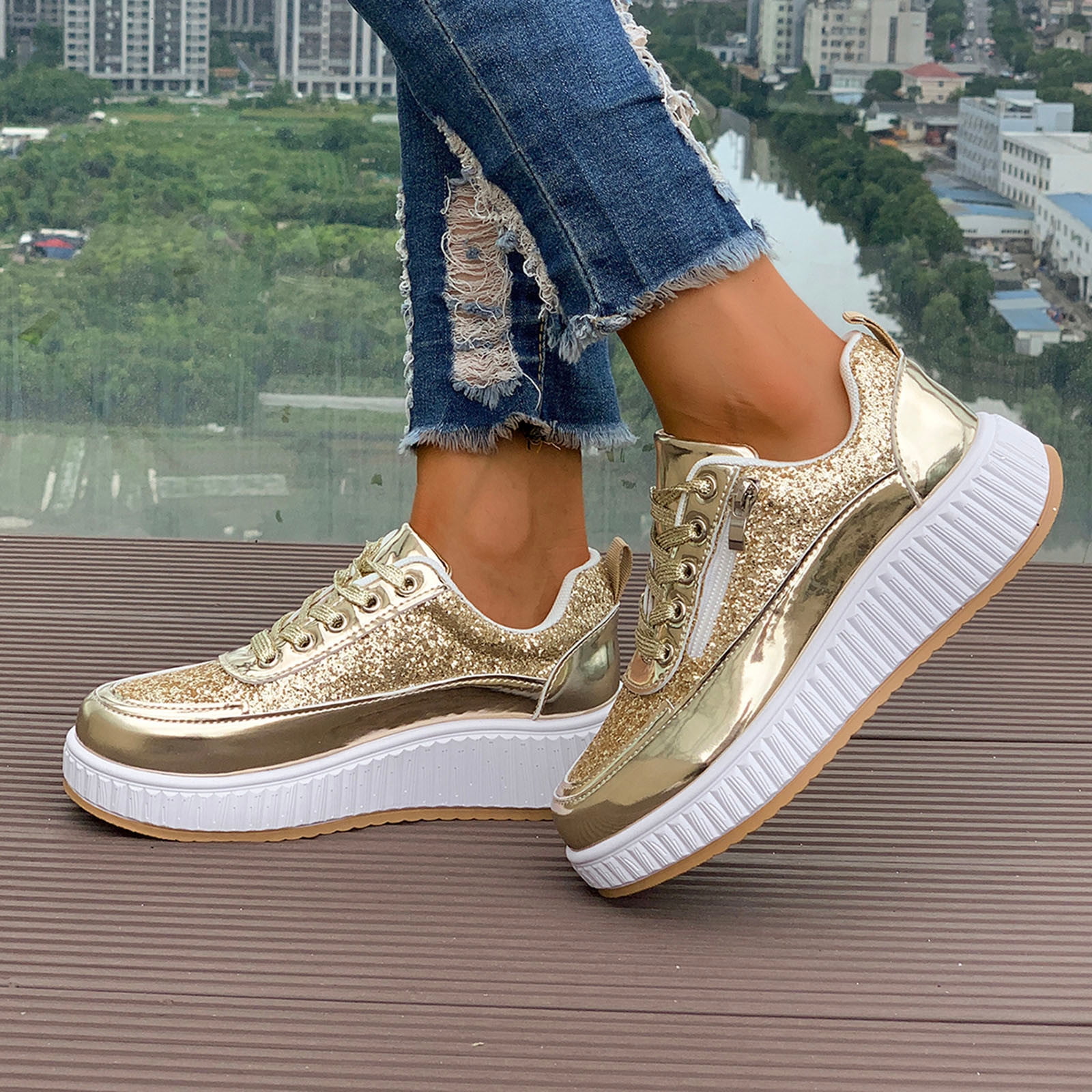 Miluxas Sparkling Rhinestone Sequin Women's Glitter Sneakers Tennis Sparkly  Shoes - Shiny Casual Flat Loafers for Fashionistas Gold 6.5(38) -  Walmart.com