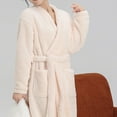 thumbnail image 5 of Fanxing Women's Plush Soft Fleece Robes Terry Cloth Kimono Bathrobe Thick Cozy Warm Spa Sleepwear Loungewear White Free Size, 5 of 7