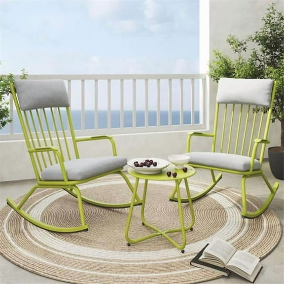 Upland RC-545-LG Outdoor Rocking Chair Set, Lime Green - 3 Piece