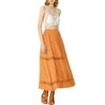 thumbnail image 5 of MODA NOVA Junior's Fabric Lace Insert Swing Elastic Waist Maxi Skirt Orange M, 5 of 5