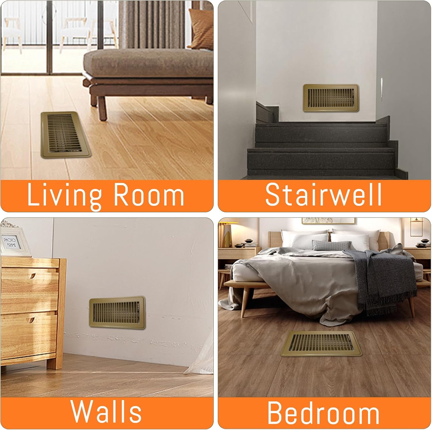 VIB 4" x 12" Brown Floor Register Vent Cover, 3 Pack Walkable Floor Grates with Adjustable Airflow, Powder-Coated Metal Vent Covers for Floor Wall Ceiling