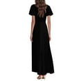 thumbnail image 5 of Summer Maxi Dresses for Women 2025 Flowy Ruffle Hem Swing Dresses Boho V-Neck Floral Maxi Dress Short Sleeve Vacation Beach Loose Spring Dresses&nbsp; Black 2XL, 5 of 5