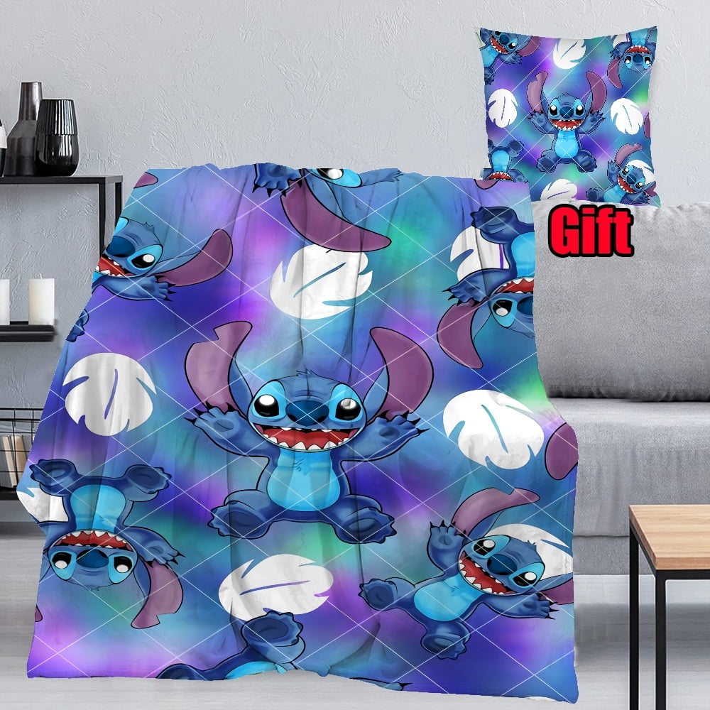 Disney Lilo & Stitch Throw Blanket With Pillow Cover Ultra Soft Flannel 