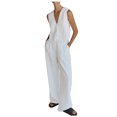 thumbnail image 3 of QATAINLAV Womens Business Casual Outfits for Office Work Sleeveless Button up Vest and Wide Leg Pants Linen 2 Pice Sets, White, S, 3 of 6