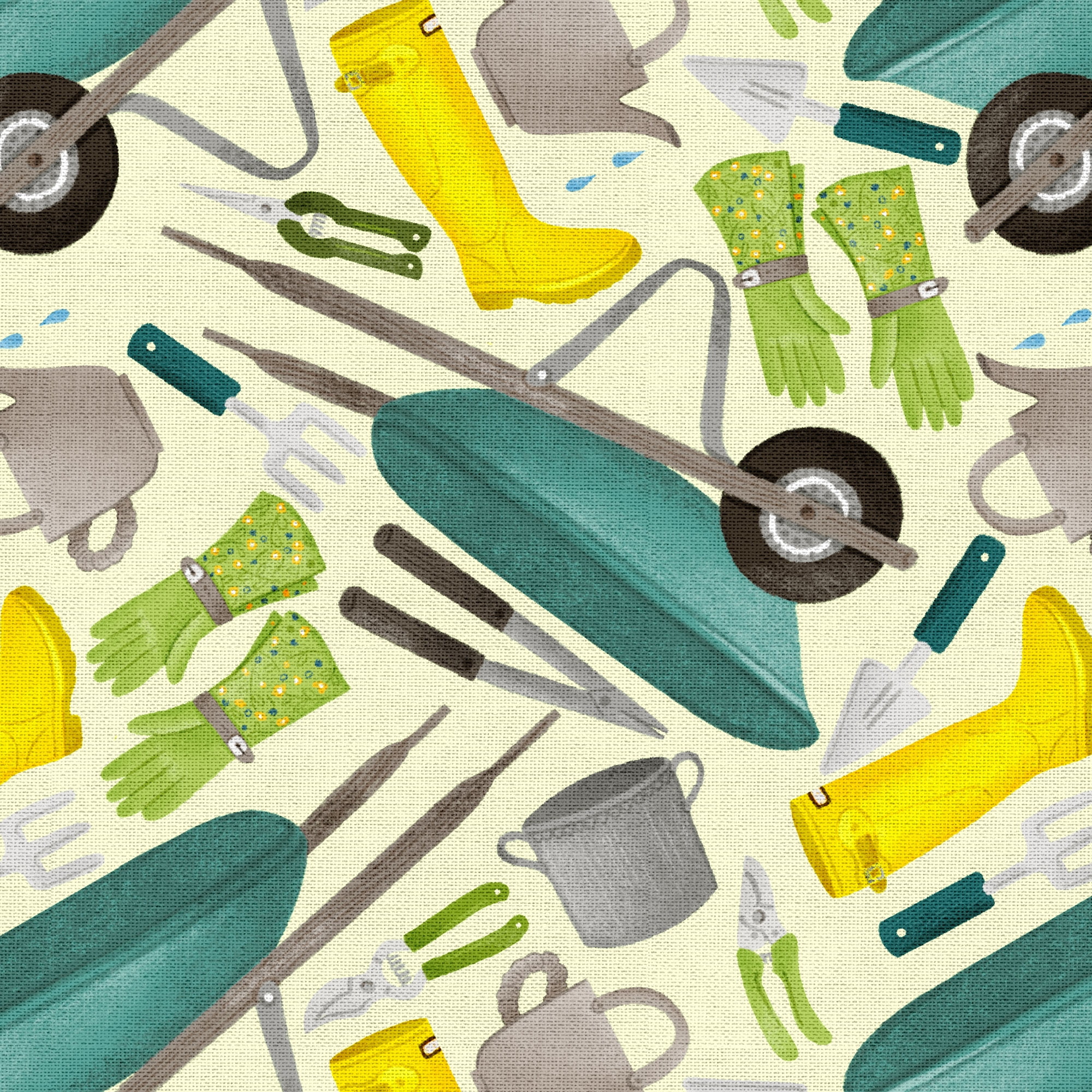 Create It 2 yard Cotton Garden Tools Precut Sewing & Craft Fabric, Green 1 Piece