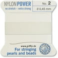 thumbnail image 3 of Griffin Nylon Bead Cord Perlseide – White Color – Size 2 (0.45mm) – 2 meters per card – Stainless Steel Needle Attached – For Knotting Pearls, Gemstones, Crystals and Beads, 3 of 7