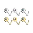 thumbnail image 3 of Nose Ring L-Bend with Prong Set CZ Center Starburst 14Kt Solid Gold 20g- S/Each, 3 of 8