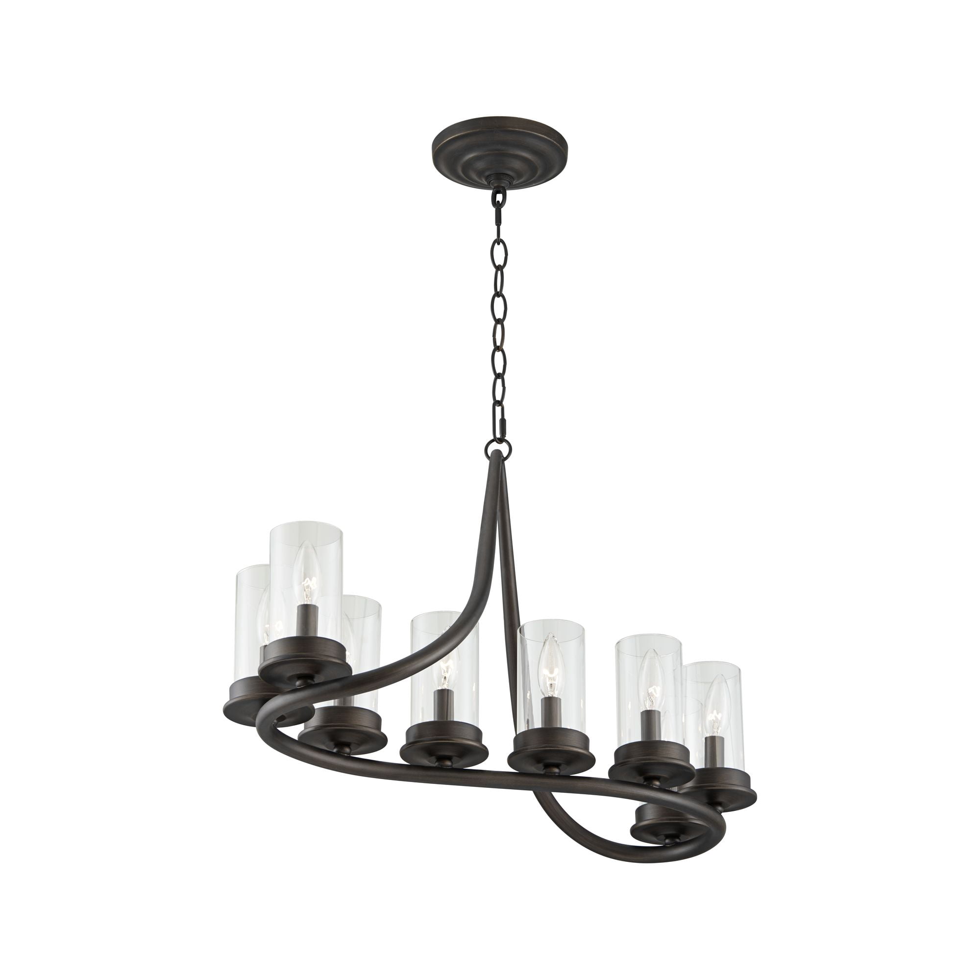 Franklin Iron Works Heritage Bronze Linear Pendant Chandelier 29 3/4" Wide Farmhouse Rustic Glass Shade 8-Light Fixture for Dining Room Kitchen Island