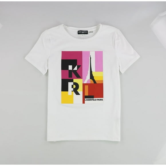 Karl Lagerfeld Womens Graphic Embellished T-Shirt, White, X-Small