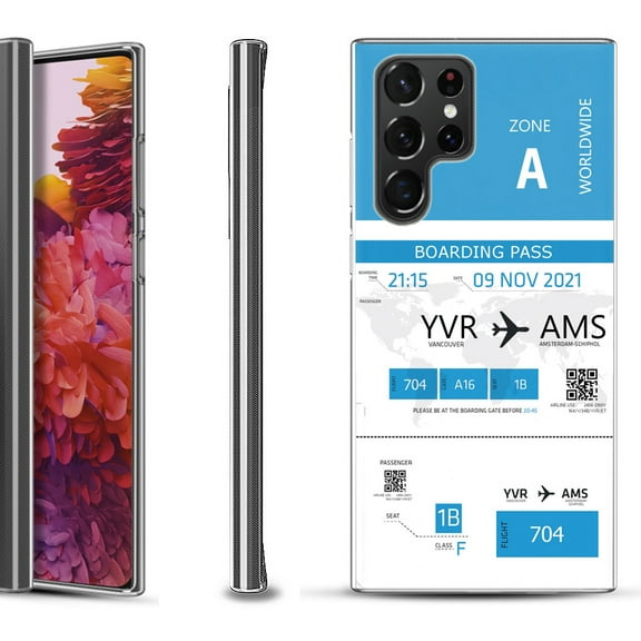 Slim-Fit Fashion Gel Phone Case for Samsung Galaxy S22 Ultra 5G, by OneToughShield ® - Boarding Pass