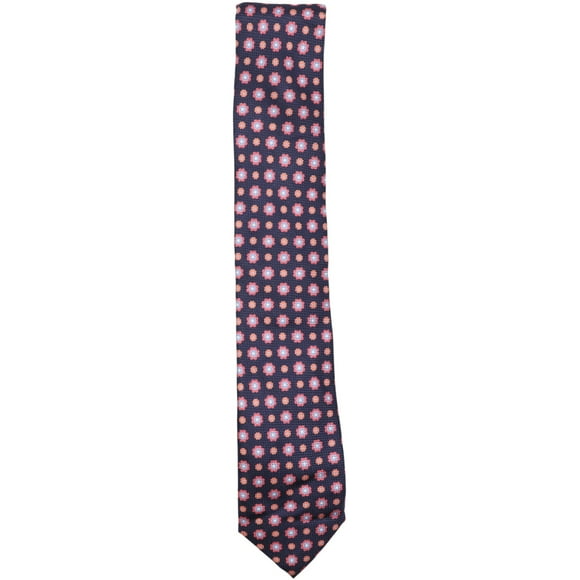 Altea Milano Men's Navy / Pink Orange Carolina Blue Silk Basket Weave Floral Print Necktie - One Size