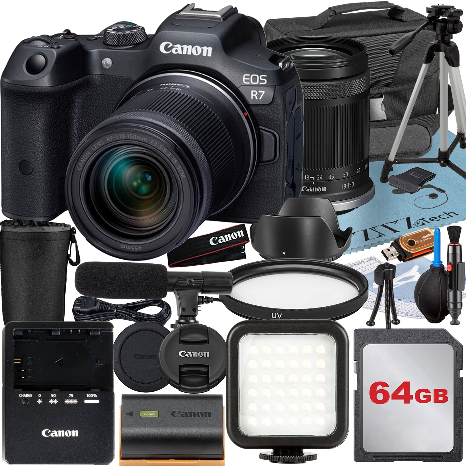 Canon EOS R7 Camera Bundle with 18-150mm Lens, 2 SanDisk 128GB