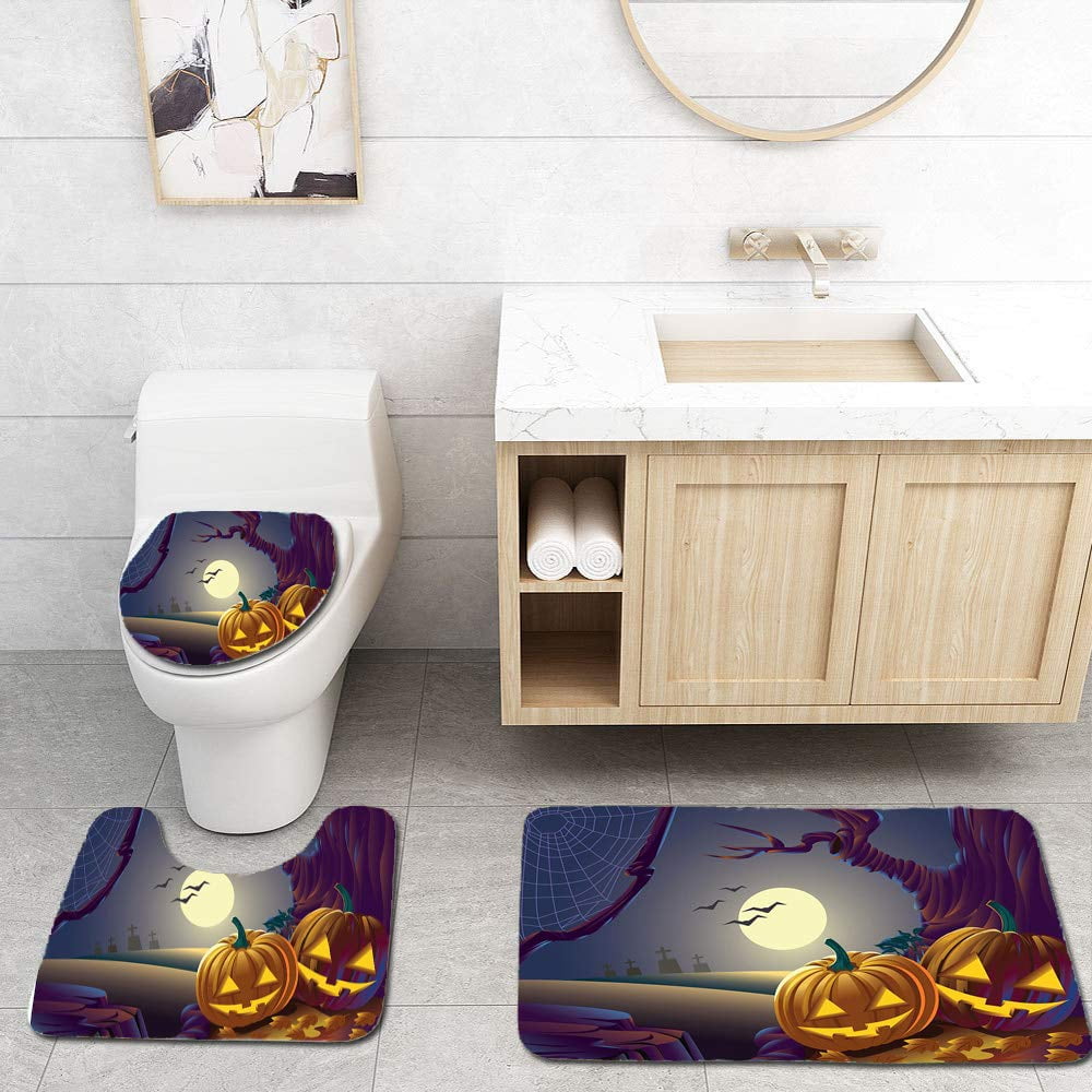 GOHAO Beautiful Halloween 3 Piece Bathroom Rugs Set Bath Rug Contour Mat and Toilet Lid Cover