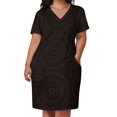 thumbnail image 2 of Vestido holgado color chocolate con medallón caleidoscopio de mandala marrón y negro y bolsa para ropa de graduación., 2 of 6