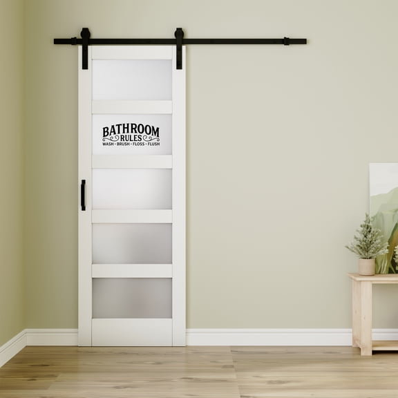30'' x 84'' 5-Lite Frosted Glass & MDF Sliding Barn Door with Installation Hardware Kit