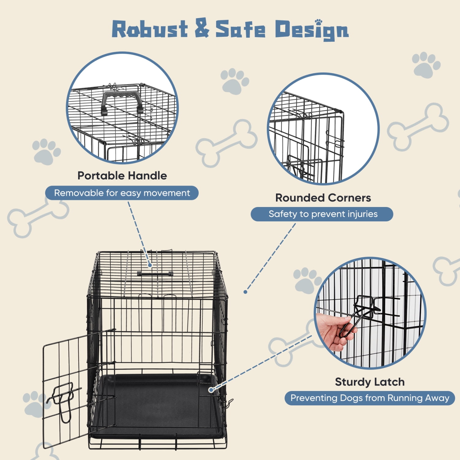 30" Puppy Dog Crate with Divider Panel & Leak-Proof Tray, Single Door Folding Metal Wire Cage, Foldable, Durable Black