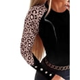 thumbnail image 4 of FASHIONWT Women Striped Leopard Panel Slim Top Button Crew Neck T-Shirts, 4 of 4