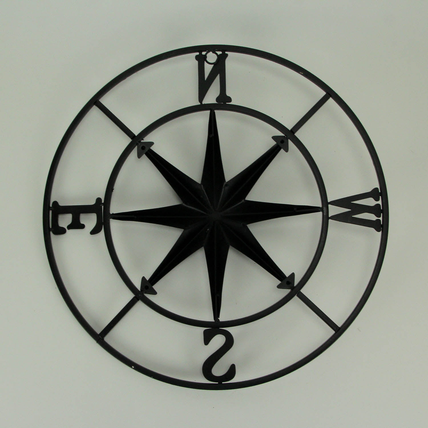 Antiqued White Indoor Outdoor Metal Compass Rose Wall Sculpture 20.5 Inch 
