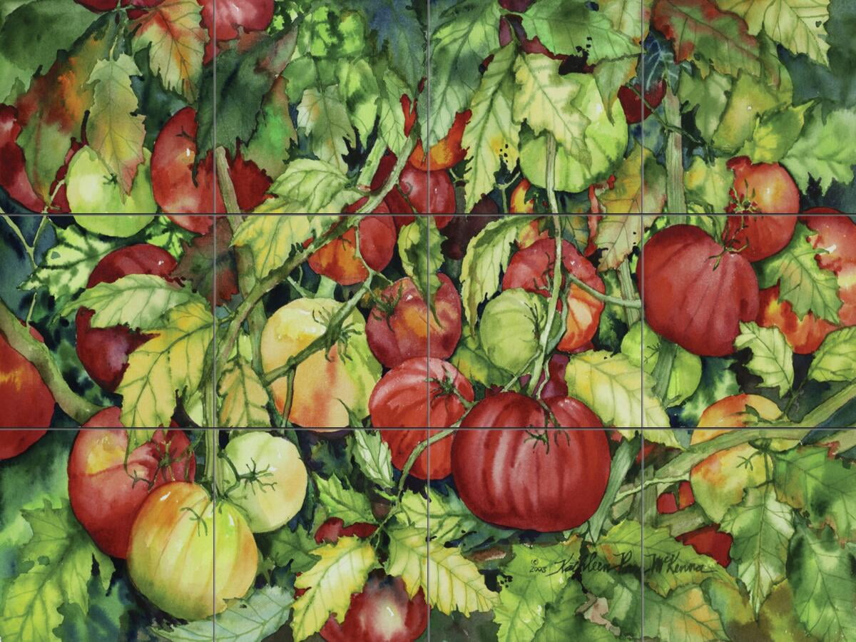 Tile Mural Kitchen Backsplash Tomatoes 3 by Kathleen Parr McKenna