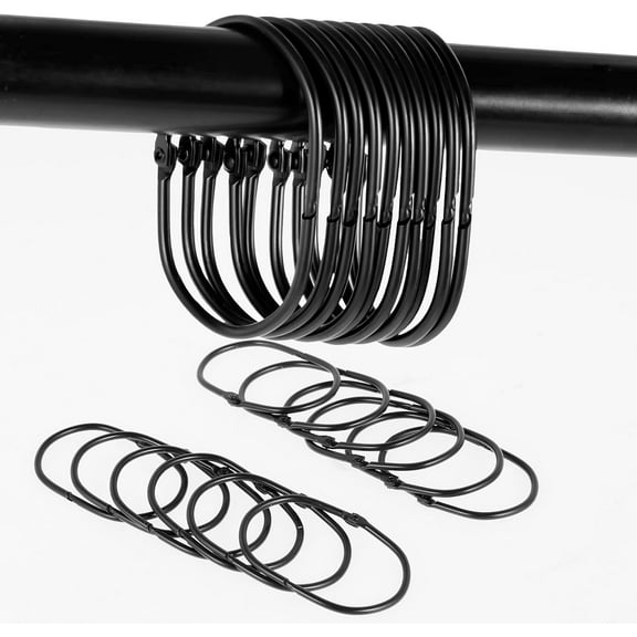 24 Pcs Shower Curtain Rings Rust Proof Iron Shower Curtain Hooks Black/Silver Oval Shower Curtain Rings Multipurpose Snap Joint Shower Curtain Hooks for Bathroom Shower Rod Less or Equal to 1.3inch