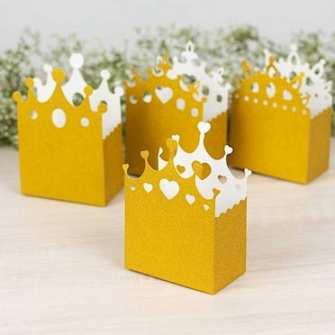 BalsaCircle 20 Gold Glitter Princess Crown Paper Favor Boxes Party Events Reception Decorations Supplies