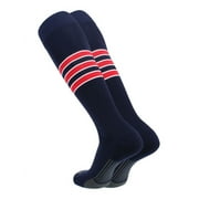 TCK Pro Elite Dugout Series Pattern D Navy White Red Knee-High Striped Socks (Small)