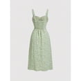 thumbnail image 3 of Pastel Green Ditsy Floral Tie Front Ruched Bust Midi Cami Dress For Women, 3 of 5