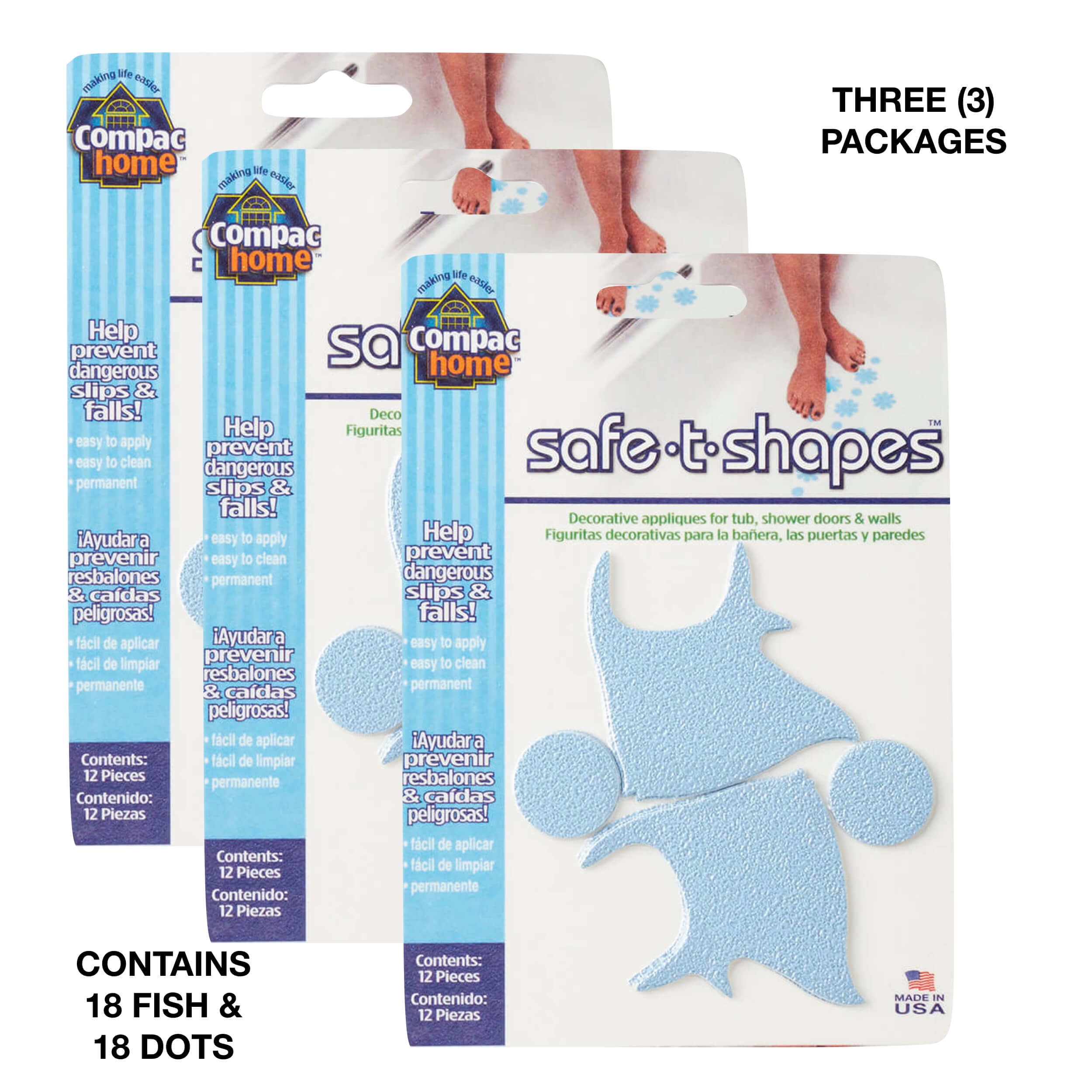 Compac Home Safe-T-Shapes Adhesive Non-Slip Bath Appliques to Help Prevent Falls 