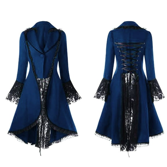 Girls Coat Ladies Court Style Retro Long-Sleeved Waist Lace Stitching Tuxedo Ladies Jacket Coat