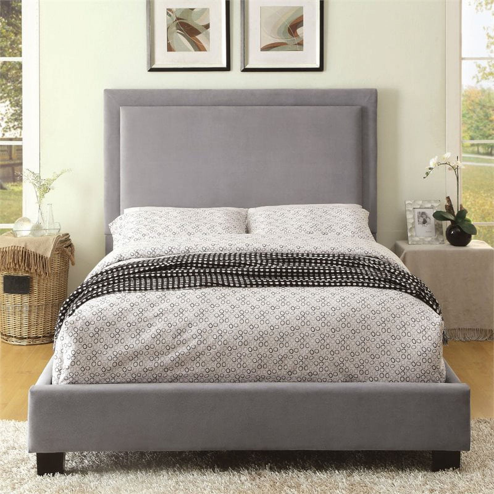 Furniture of America Luna Fabric California King Bed with LED Lights in Gray