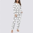 thumbnail image 1 of Conjunto de top y pantalones de poliéster con bolsillos largos y estampado de cuello redondo informal para mujer, 1 of 6