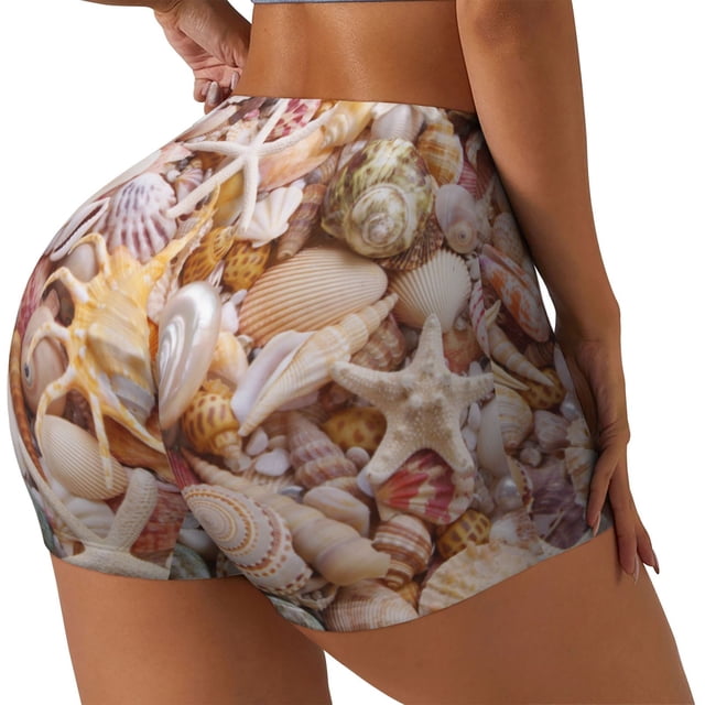 Fotbe Colorful Seashells Shorts Sin Costuras – Shorts Deportivos de Cintura Alta para Mujer, Elásticos para Gimnasio, Yoga, Running o Ciclismo-Small