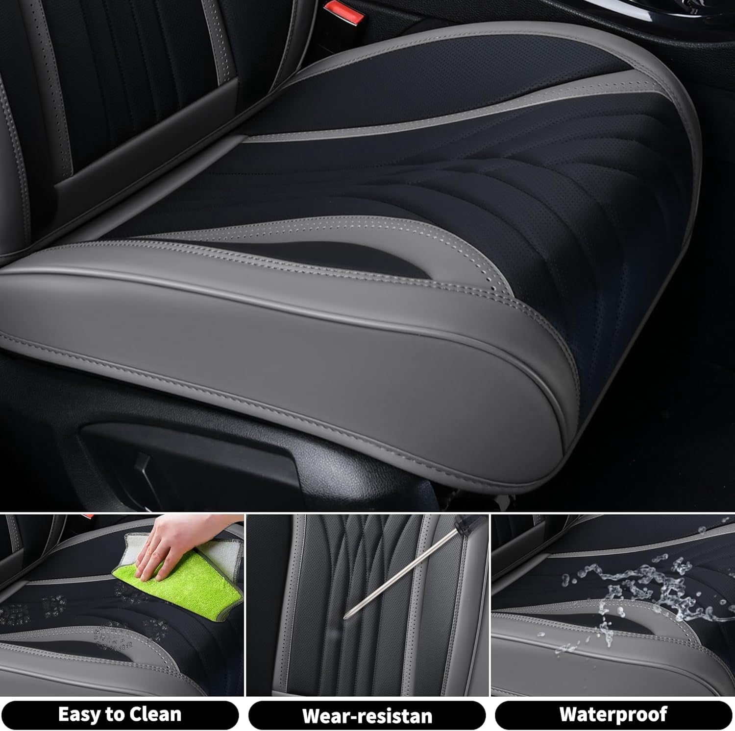 FLORICH Car Seat Covers Full Set, Luxury Design Front and Rear Seat Protectors, Universal Auto Interior Accessories Fit for Most Cars, Black & Gray
