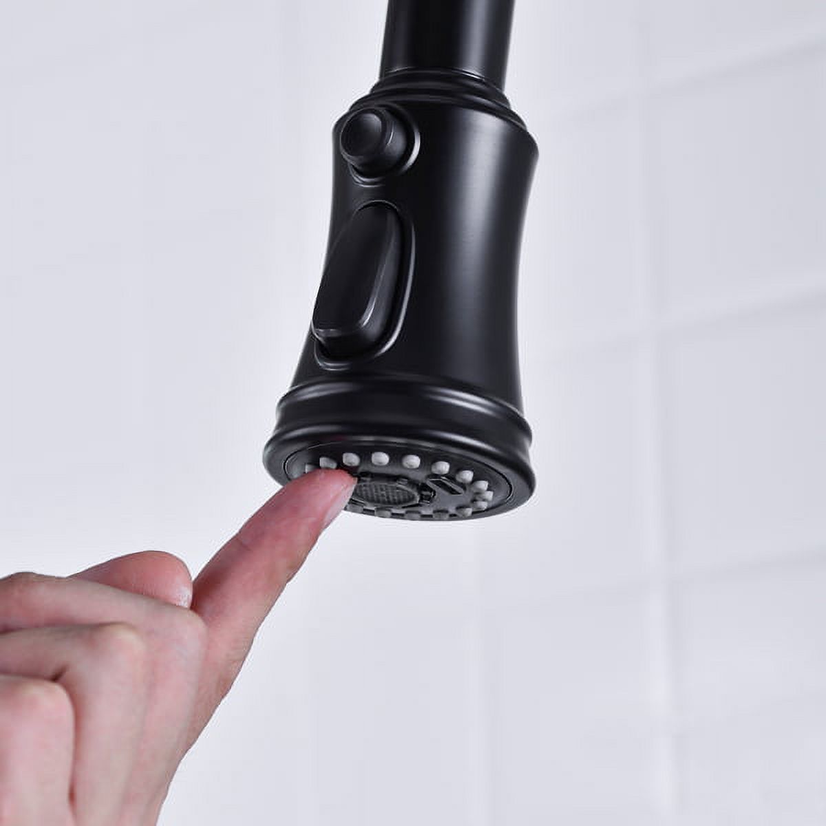 Matte Black Double Handle Pull-Down Kitchen Faucet - Brass Dual-Function Sprayhead, 360° Swivel & Transitional Design for 3-Hole Sinks