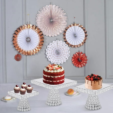 

FETCOI Metal Cupcake Stand Cake Dessert Wedding Party Display Square Mirror Plate Tray