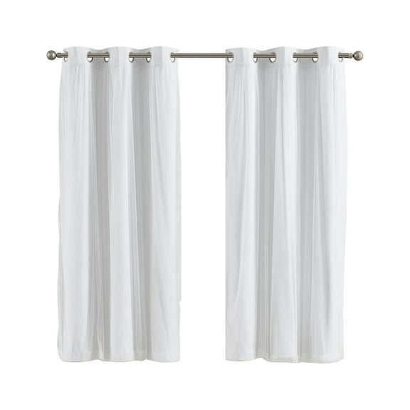 Your Zone White Blackout with Sheer Overlay Grommet Curtain Panel, 37" x 63"