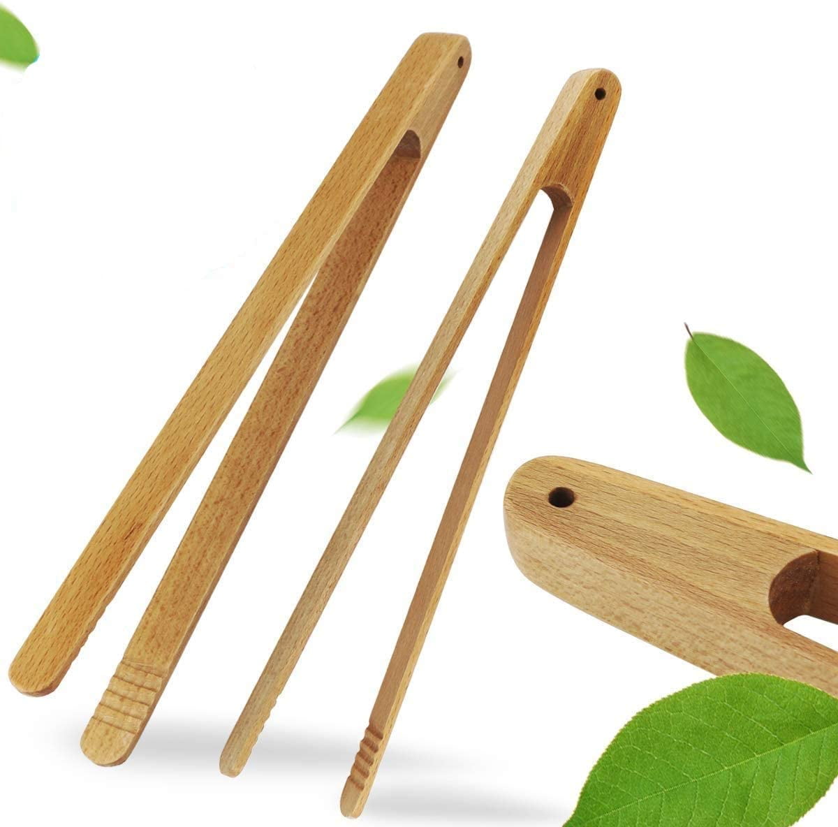 Set Of 4 Beech Wooden Kitchen BBQ Bread Toast Cooking Food Salad Serving Tongs