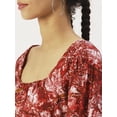 thumbnail image 6 of DressBerry Women’s Printed Viscose Rayon Dress Square Neck Long Balloon Sleeves Above Knee Length Ruffle Border Regular Wear Light Weighted Smocked Summer Dress, 6 of 7